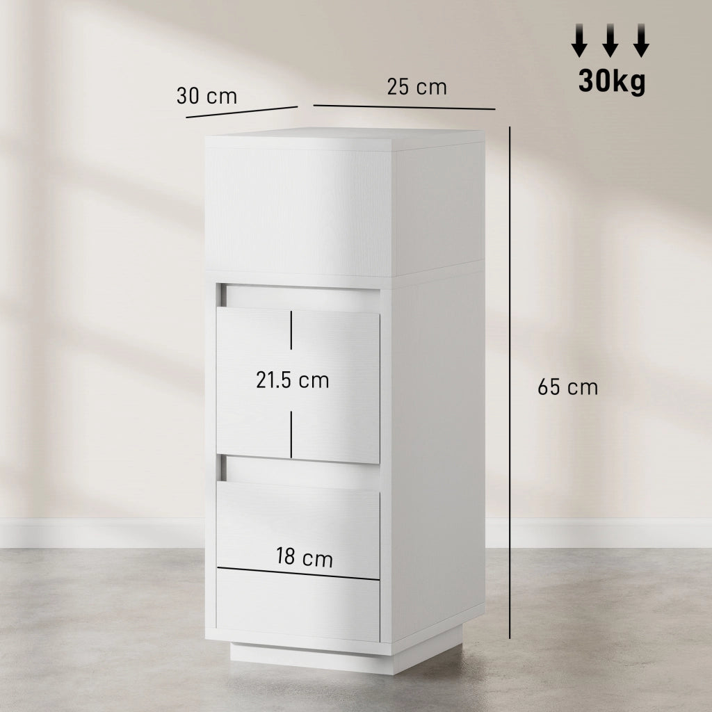 Set di 2 Comodini con 2 Cassetti e Ripiano Aperto Moderni e Salvaspazio, 25x30x65 cm, Bianco