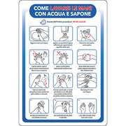 CARTELLO 'COME LAVARSI LE MANI CON ACQUA E SAPONE' cm 20 x 30 - alluminio  - BricoGo
