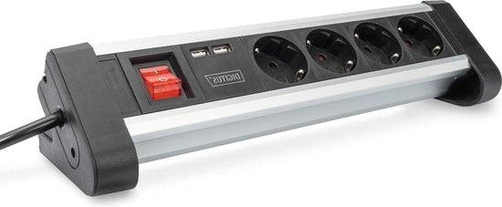 Scatola di alimentazione con 2 porte USB e 4 prese - interruttore - installazione su tavolo e parete Scatola di alimentazione