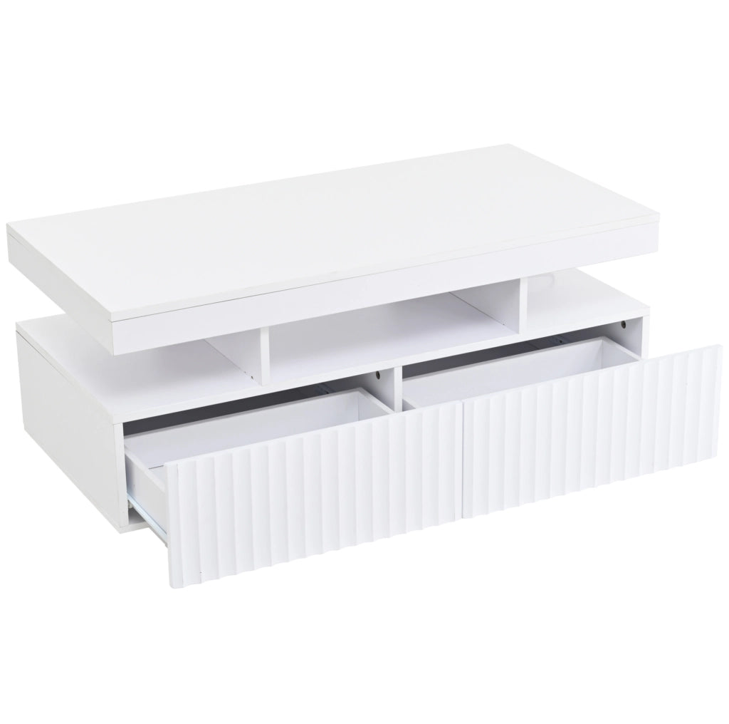 Tavolino da caffè 100x50x45 cm con 2 cassetti; luce LED controllata da app; truciolare; bianco
