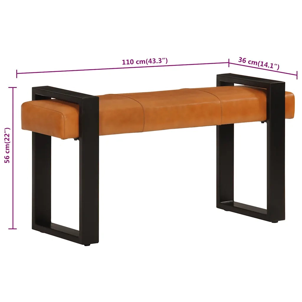 Panca-Sgabello Nera e Marrone 110 cm in Vera Pelle di Capra