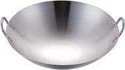 Wok in Acciaio Inossidabile da 28 cm - Wok Tradizionale a Maniglie Doppie (Fondo Rotondo)