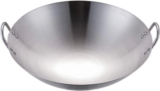 Wok in Acciaio Inossidabile da 28 cm - Wok Tradizionale a Maniglie Doppie (Fondo Rotondo)
