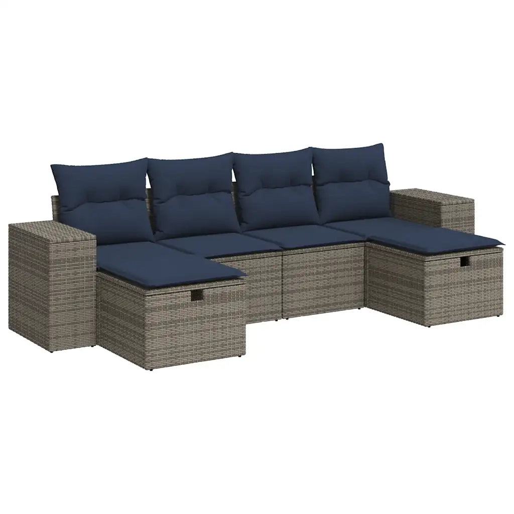 Set Divano da Giardino 6 pz con Cuscini Grigio in Polyrattan 3325727
