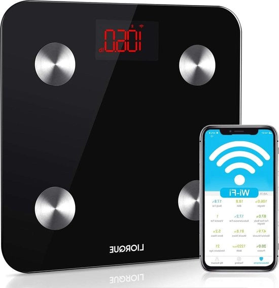 Peso Digitale con Impedanciemetro - Bilancia Elettronica per Persona - Nero - 14 Parametri di Corpo - App per Android e iOS
