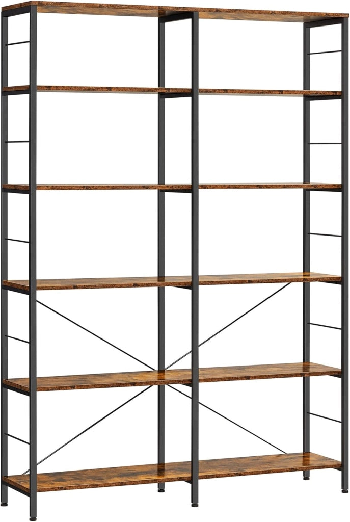 VASAGLE Libreria a 6 livelli, Scaffale Portaoggetti, 30 x 120 x 172,5 cm, Stile Industriale, per Soggiorno, Studio, Balcone, Cucina, Marrone Vintage e Nero LLS114B01