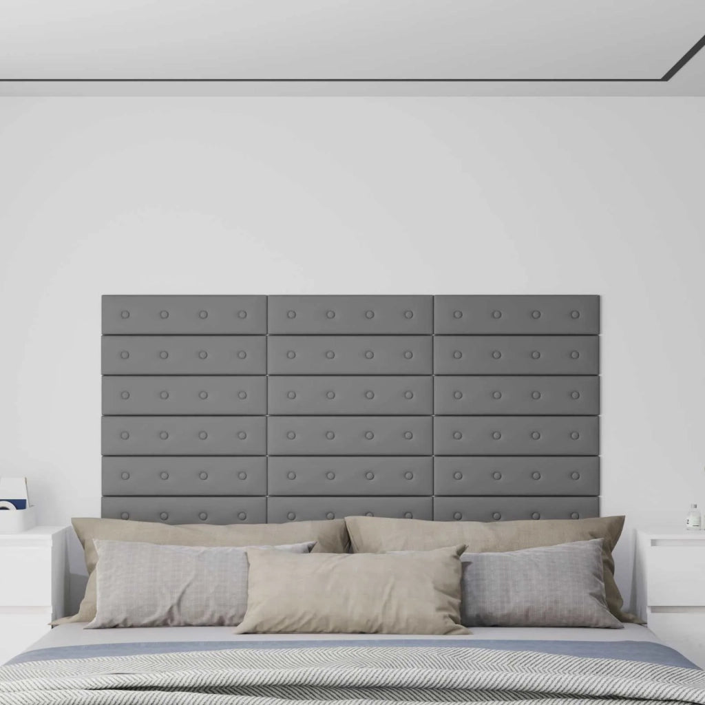 Testiera da Parete 12 pcs Grigio 60 x 15 cm Pelle Sintetica 42046705