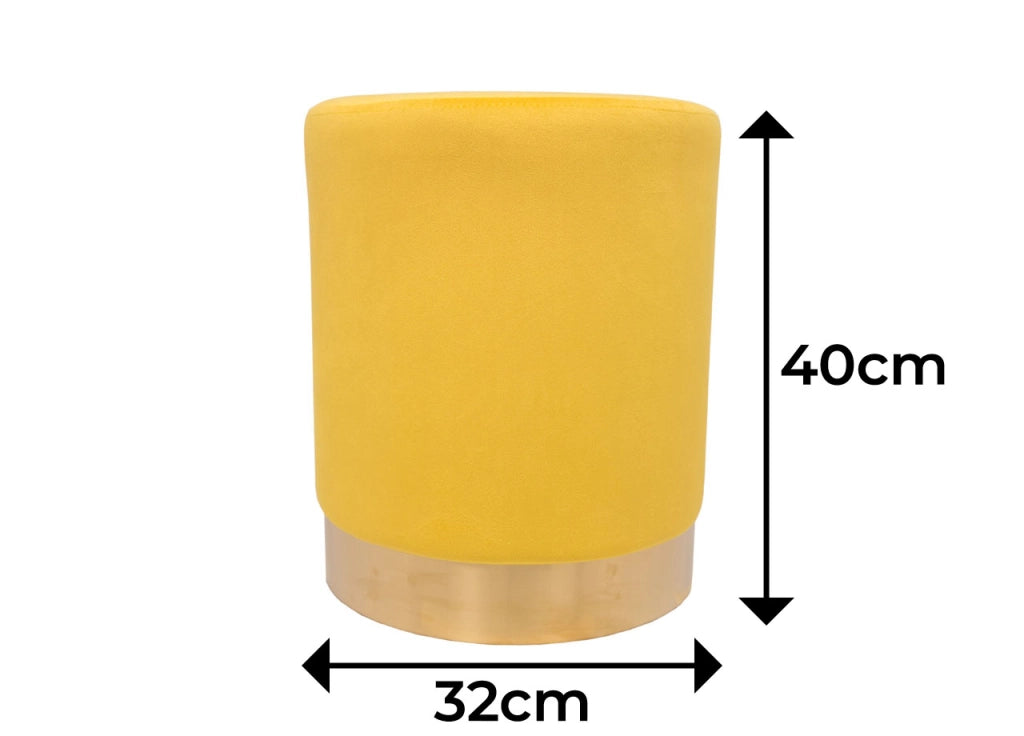 Pouf Salotto/Camera Rotondo Imbottito Modello Cilindro Velvet In Tinta Unita - Pouf - Senape