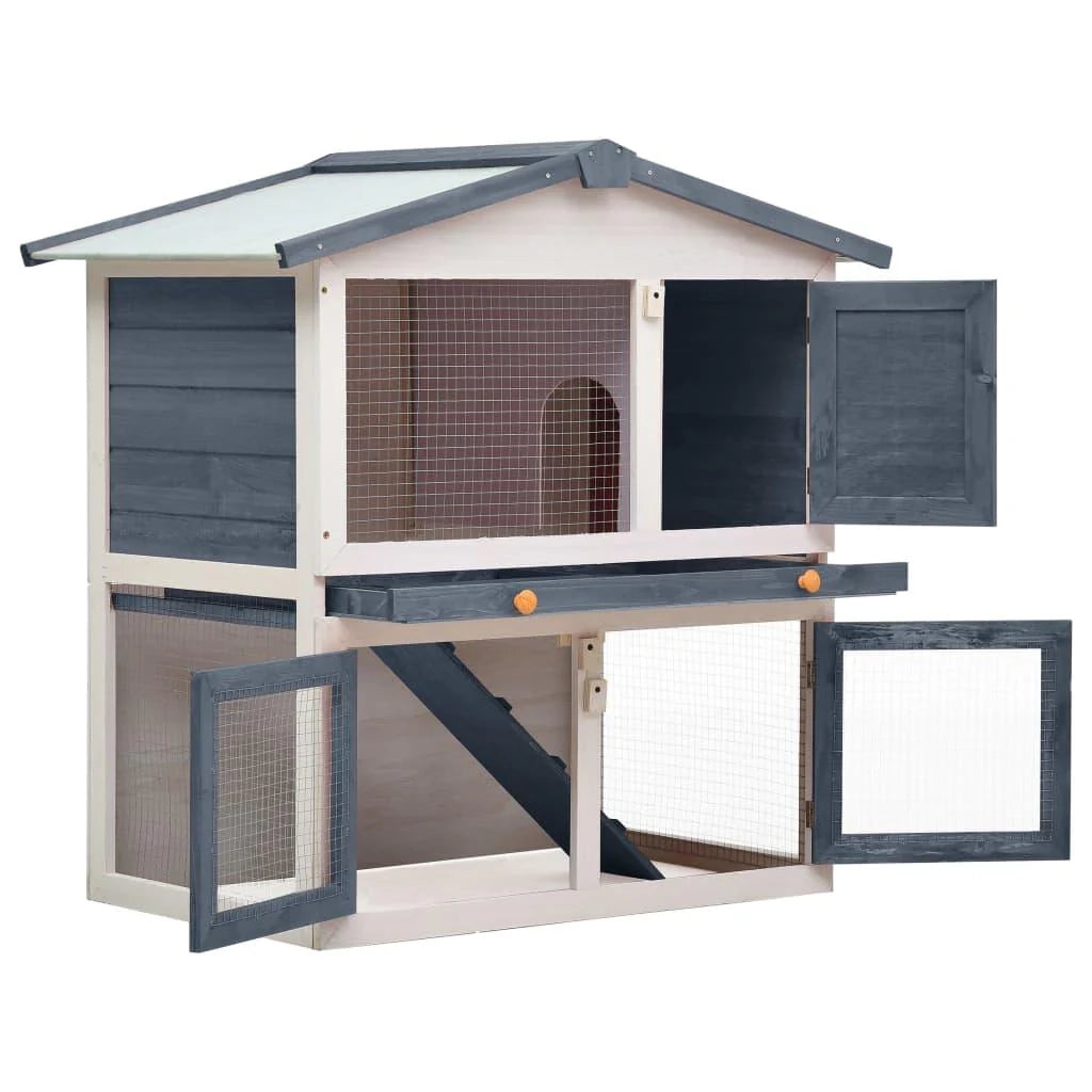 Conigliera da esterno con 3 porte 94 x 60 x 98 cm legno grigio e bianco 02_0000589