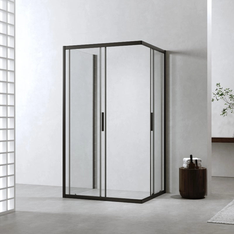 Box Doccia 3 Lati 70x90x70 Cm Scorrevole h190 Profili Nero Opaco Cristallo 6mm Trasparente| Neat