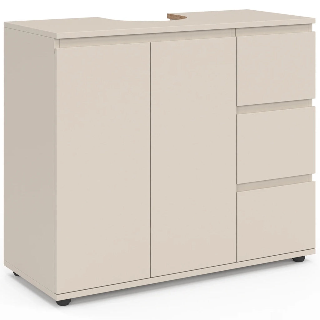 IDMarket - Mobiletto da bagno TOMI con armadietto e 3 cassetti beige