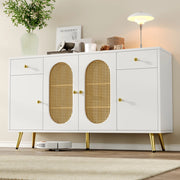 Comodino con 2 cassetti e 4 ante - Zephmum- Bianco e colori naturali, ripiani regolabili in altezza, 140x35x82 cm
