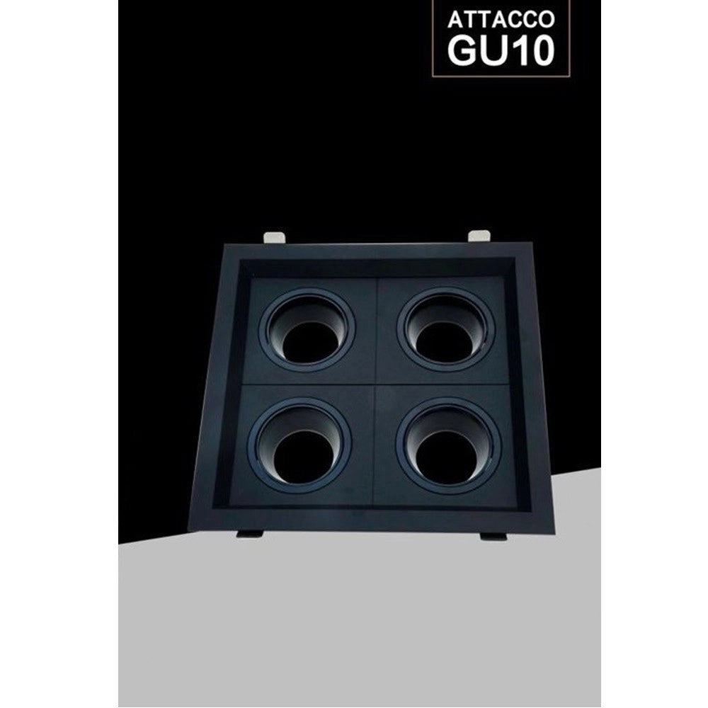 Trade Shop - Porta Faretto Quadruplo Orientabile Incasso Nero Per Lampadine Gu10/gu5.3 P33-n4 -