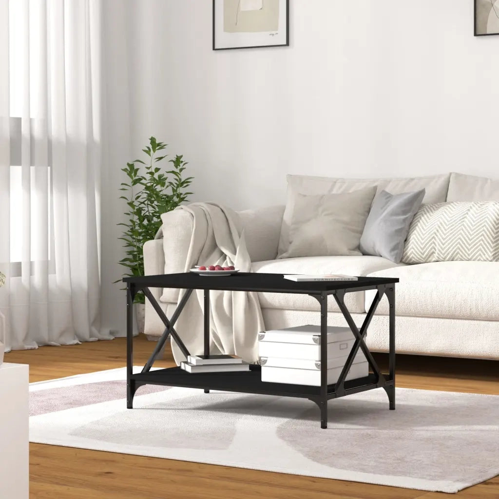Tavolino da Salotto Nero 80x50x45 cm Legno Multistrato e Ferro 823317