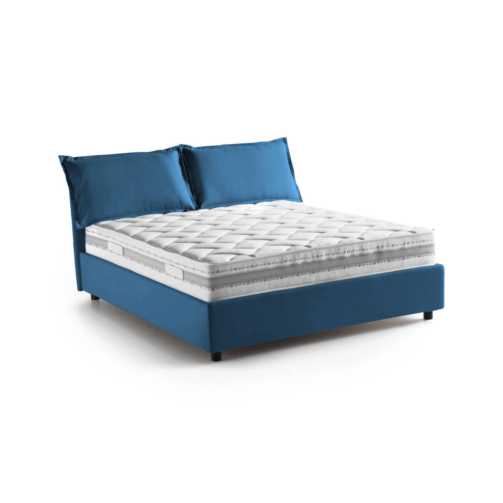 Letto matrimoniale Annica, Letto contenitore con rivestimento in tessuto, Made in Italy, Apertura frontale, con materasso cm 140x200 incluso, Blu