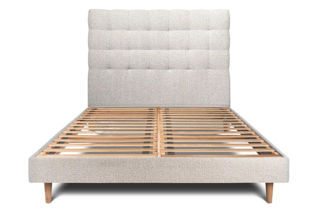 Letto 135x190 cm con testata imbottita - tessuto bouclé