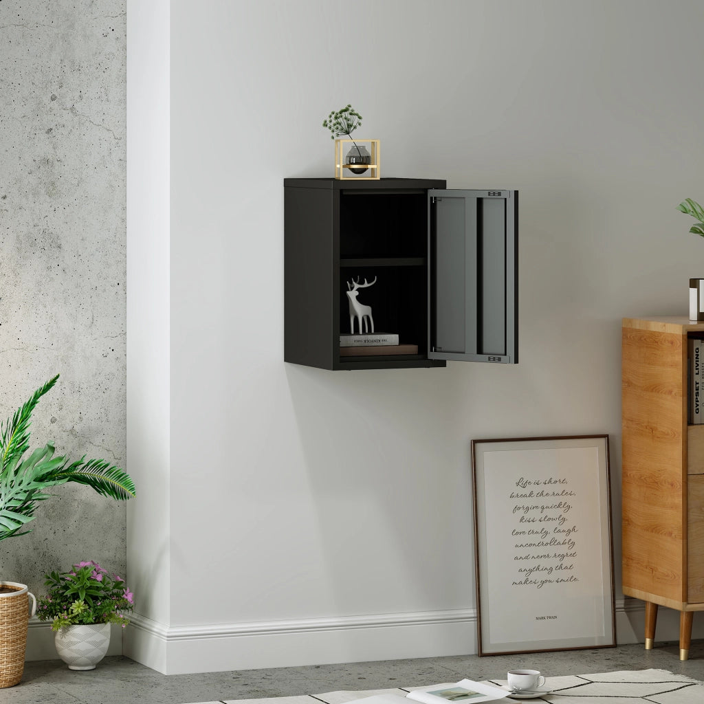 Armadietto a Parete Burlöv con Anta in Acciaio 50 x 33 x 35 cm - Nero [en.casa]
