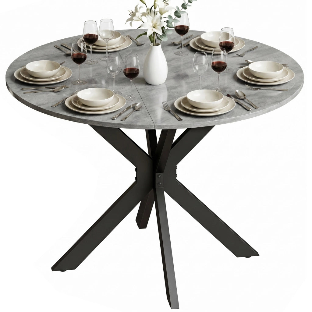 Tavolo da pranzo rotondo pieghevole per 2-6 persone ¨C zephmum ¨C cemento grigio