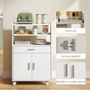 Mobile Cucina Multiuso 59x40x92 cm con Ripiano Estraibile in MDF Bianco