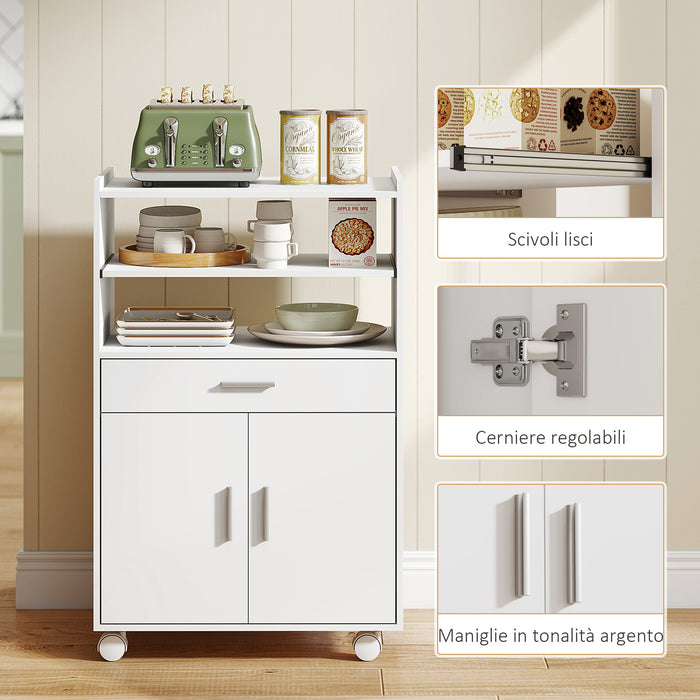 Mobile Cucina Multiuso 59x40x92 cm con Ripiano Estraibile in MDF Bianco