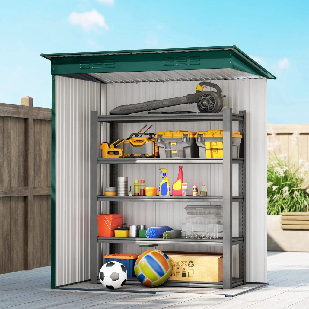 Casetta da Giardino 159x106x181 cm con Prese d'Aria e Porta Scorrevole in Metallo Verde