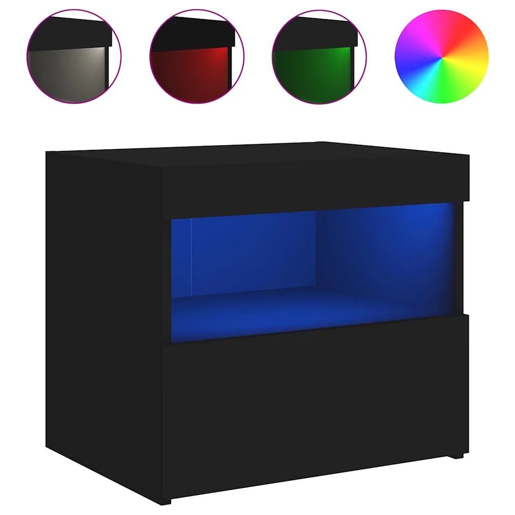 Set di 2 Comodini | Armadio da Notte | Mobiletto da notte con Luci LED Neri 50x40x45 cm