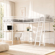 DESMIU Letto a Soppalco 1 Posto con Scrivania, Scala Doppia e Sponde Alte 90 × 200 cm, Senza Materasso, Bianco
