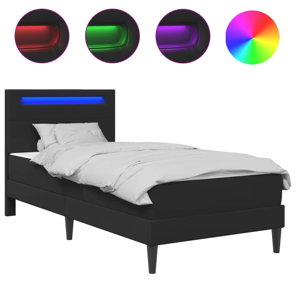 Struttura del letto con strisce LED Nero 90 x 190 cm Similpelle