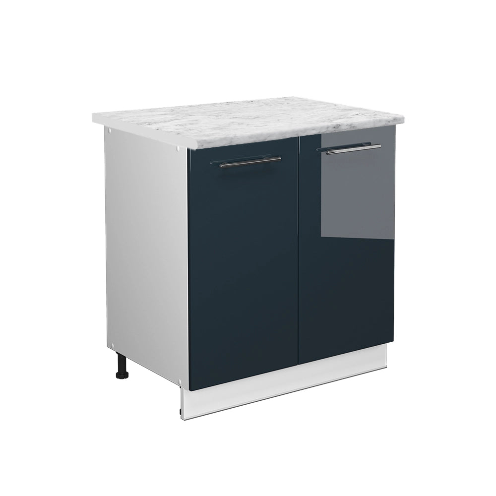 Mobile lavello cucina Fame-Line Blu scuro lucido/Bianco 80 cm con ripiano, PL Marmo Vicco