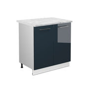 Mobile lavello cucina Fame-Line Blu scuro lucido/Bianco 80 cm con ripiano, PL Marmo Vicco