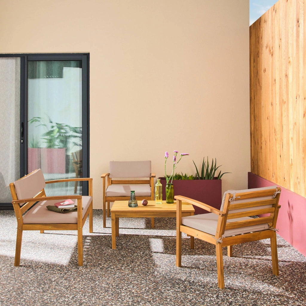 Salotto da giardino in legno di acacia, 4 posti, marrone