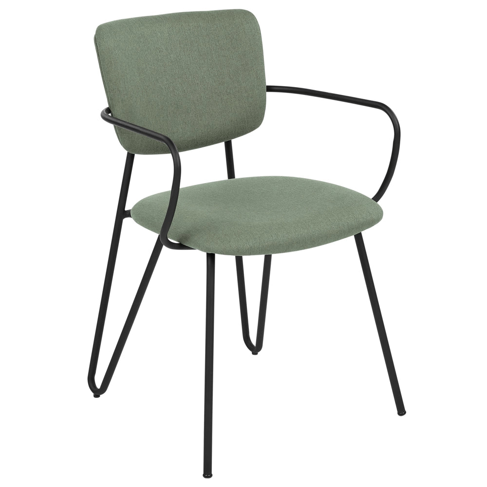 Set di 2 sedie da pranzo Rivestimento in tessuto strutturale in poliestere verde scuro Gambe in metallo nero Schienale curvo senza braccioli Design moderno e contemporaneo