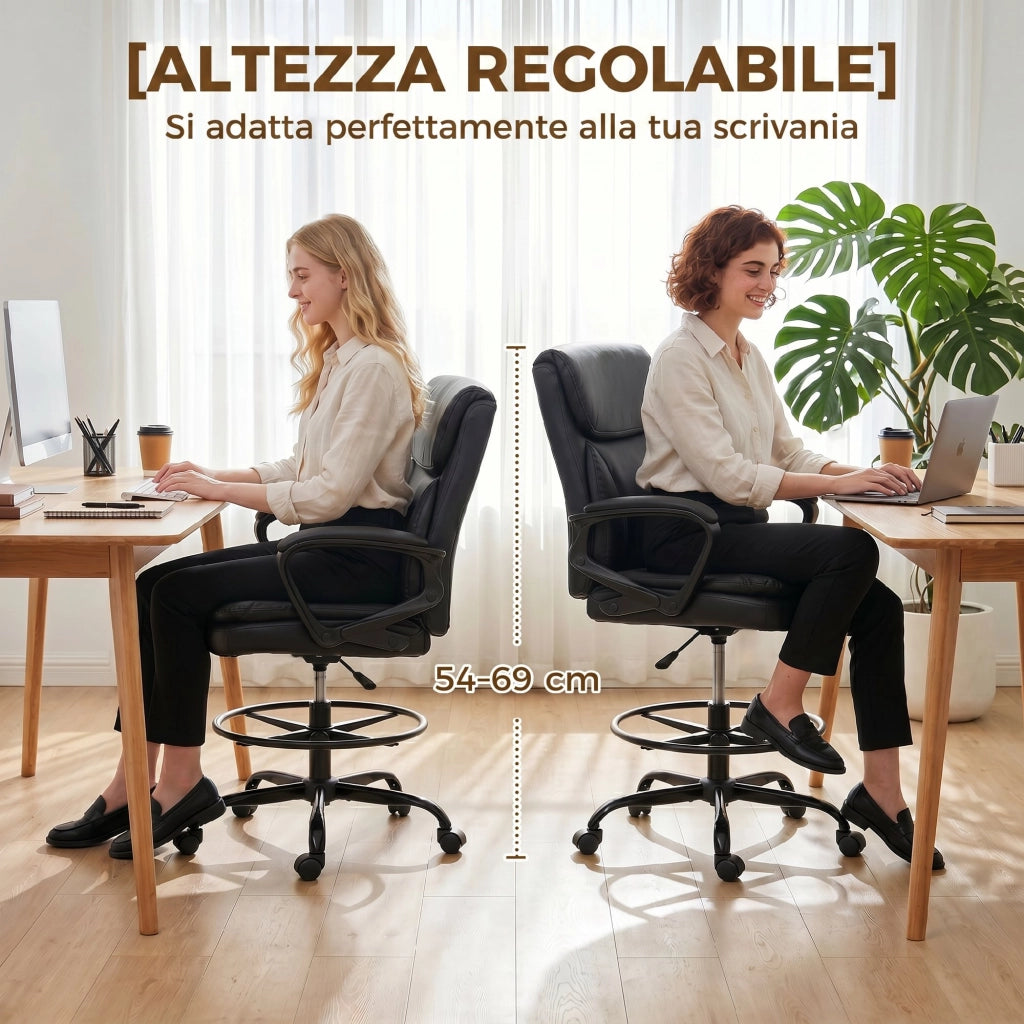 Sedia da Ufficio Girevole in Similpelle, Schienale Alto, Braccioli, Altezza Regolabile ¨C Zephmum ¨C Nero