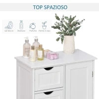 kleankin Mobile da Bagno con 4 Cassetti e Armadietto con Ripiano Regolabile a 3 Altezze, Armadietto da Bagno Salvaspazio con Vernice Ecologica, Anti-Ribaltamento in MDF, 56x30x83cm, Bianco