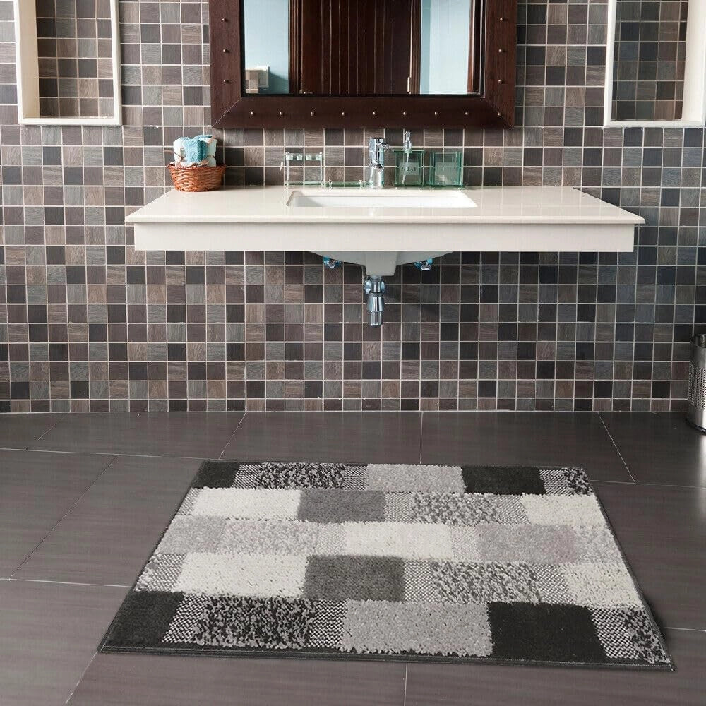 Tappeto Bagno 50x80 cm Moderno Soffice Antiscivolo Assorbente Doccia Grigio