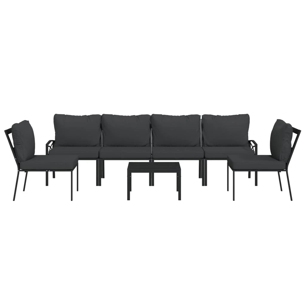 Set di mobili da giardino mobili da esterno 7 pezzi con cuscini acciaio grigio bambù 02_0017181