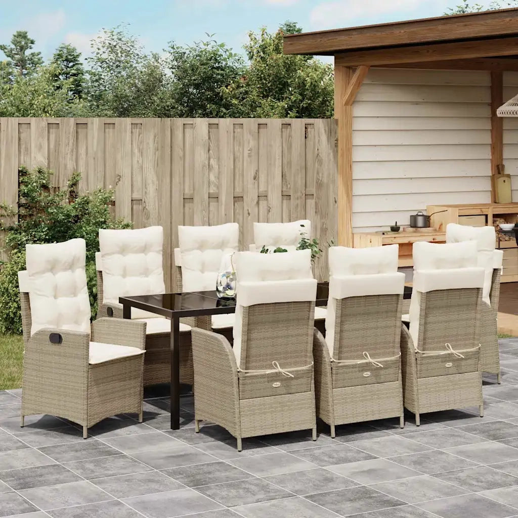 Set da Pranzo per Giardino con cuscino 9 pcs Beige polyrattan 3380511