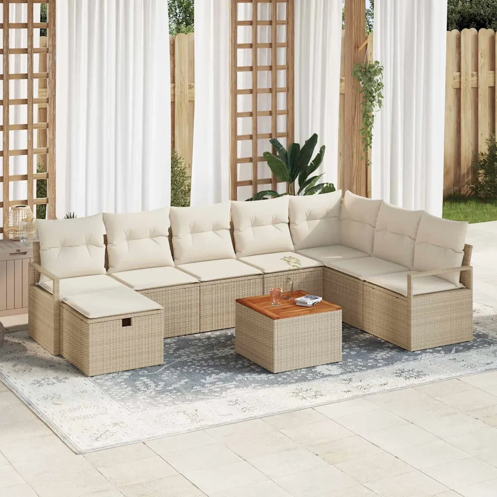 Set Divano da Giardino con cuscino 9 pcs Beige polyrattan 3359554