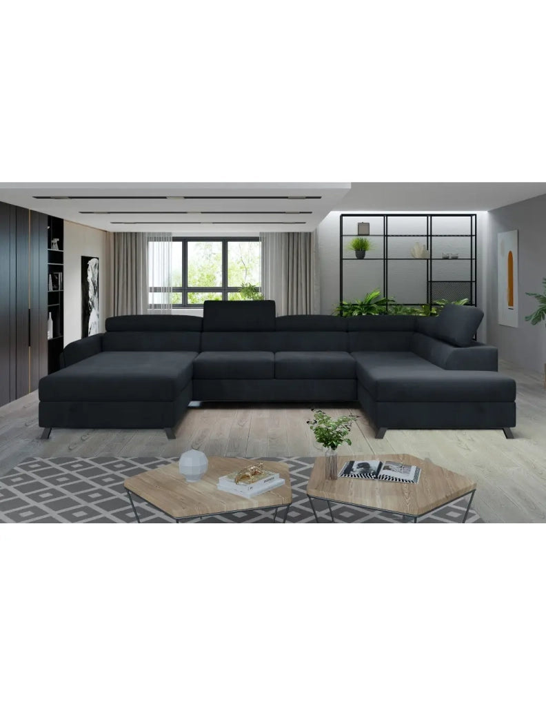 Divano panoramico Grigio scuro 5 posti angolo destro comfort modulabile CLOTIS