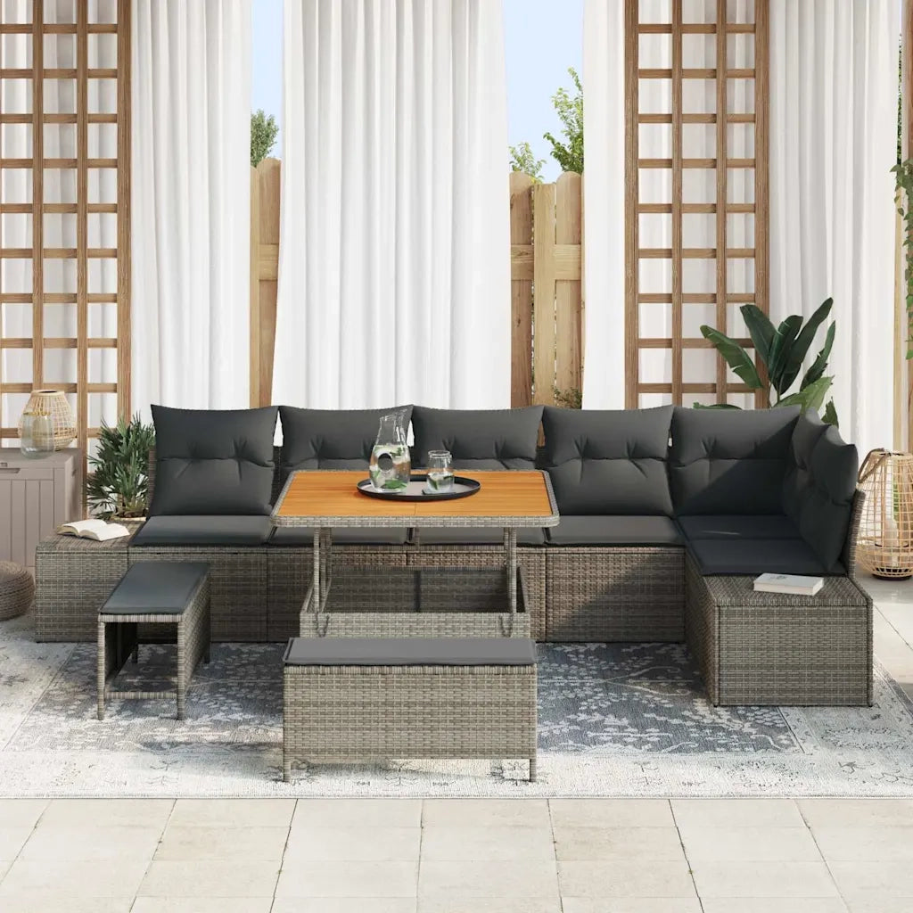 Set Divano da Giardino con cuscino 9 pcs Grigio Poly Rattan 3364748