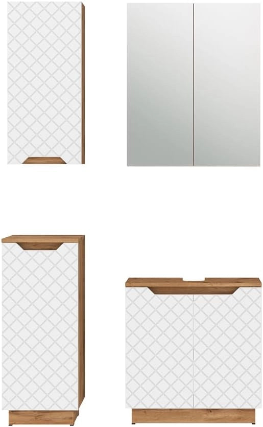Set di mobili da bagno Lotta, Bianco, 59.8 cm, composto da mobile sottolavabo, specchiera, armadio medio e pensile