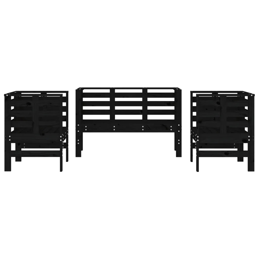 Set Salotto da Giardino 3 pz Nero in Legno Massello di Pino