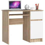 Scrivania per computer AKORD PIKSEL Sonoma Quercia 90 cm 1 anta 1 cassetto inserto frontale Bianco 90x50x77 cm Modello a destra