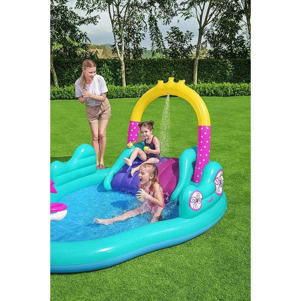 Trade Shop - Play Center Magico Unicorno Piscina 274x198x137cm Scivolo Anelli Bacchetta 53097 -