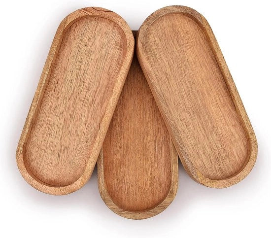 Set di tre piatti di legno ovale per servizio perfetti per contenitore alimentare/barbecue, servire formaggio, sushi, snack di vacanza e altro ancora. (30,48 cm x 12,7 cm x 1,90 cm)