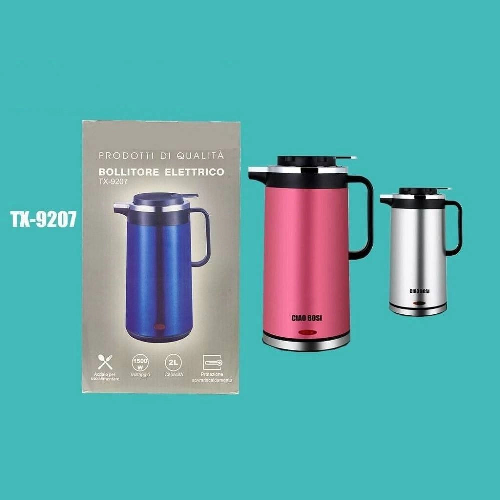 Trade Shop - Bollitore Elettrico Capacità 2 Litri Cordless Acqua Ufficio Viaggi Tx-9207 -