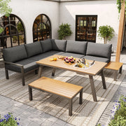 Set da giardino per 6-7 persone - Zephmum - Struttura in ferro zincato, tavolo con secchiello per ghiaccio