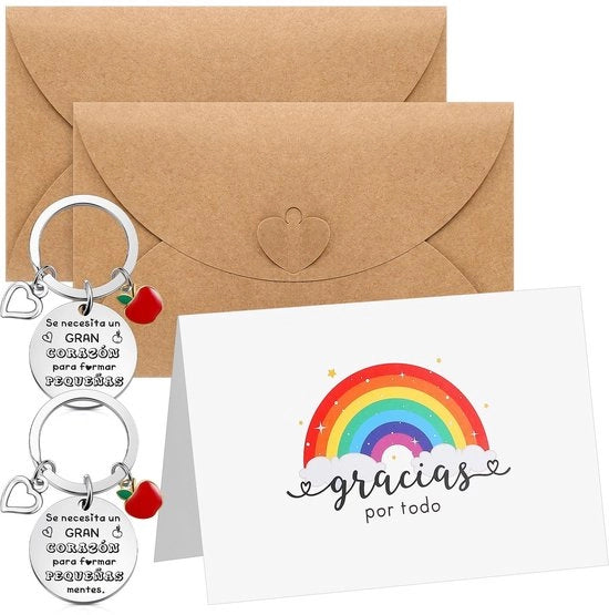 Regali di Stima - 2 Chiavi in Pietra - 2 Carte di Auguri con Buste - Dono d'Addio per gli Insegnanti - Ringraziamento Emotivo - Mostra Rispetto e Gratitudine - Dono per gli Insegnanti