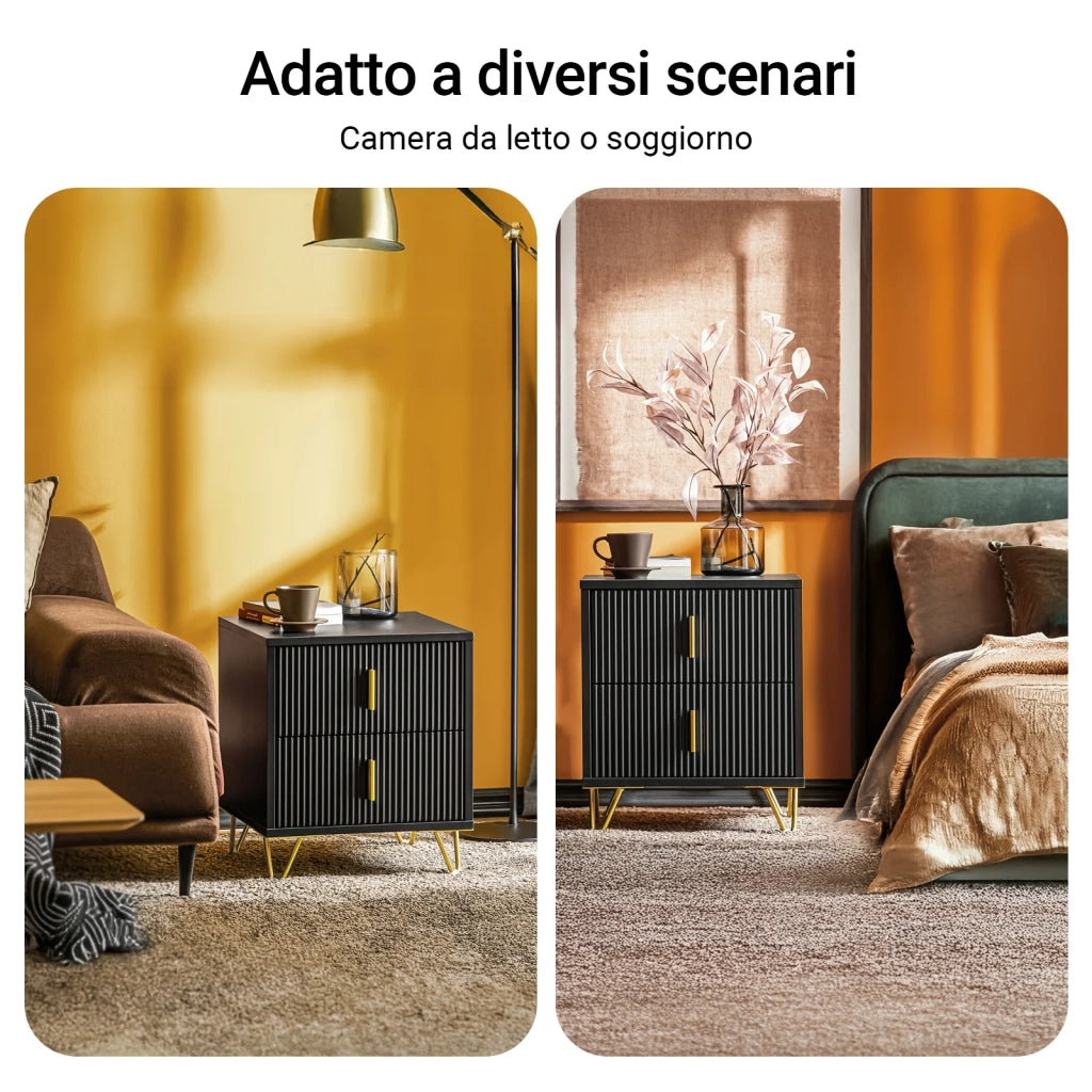 SoBuy Set di 2 Comodino Camera da Letto - Comodino con 2 Cassetti, Tavolino Salotto - Moderna Cassettiera L40 x P40 x A47 cm Nero FBT115-SCHx2