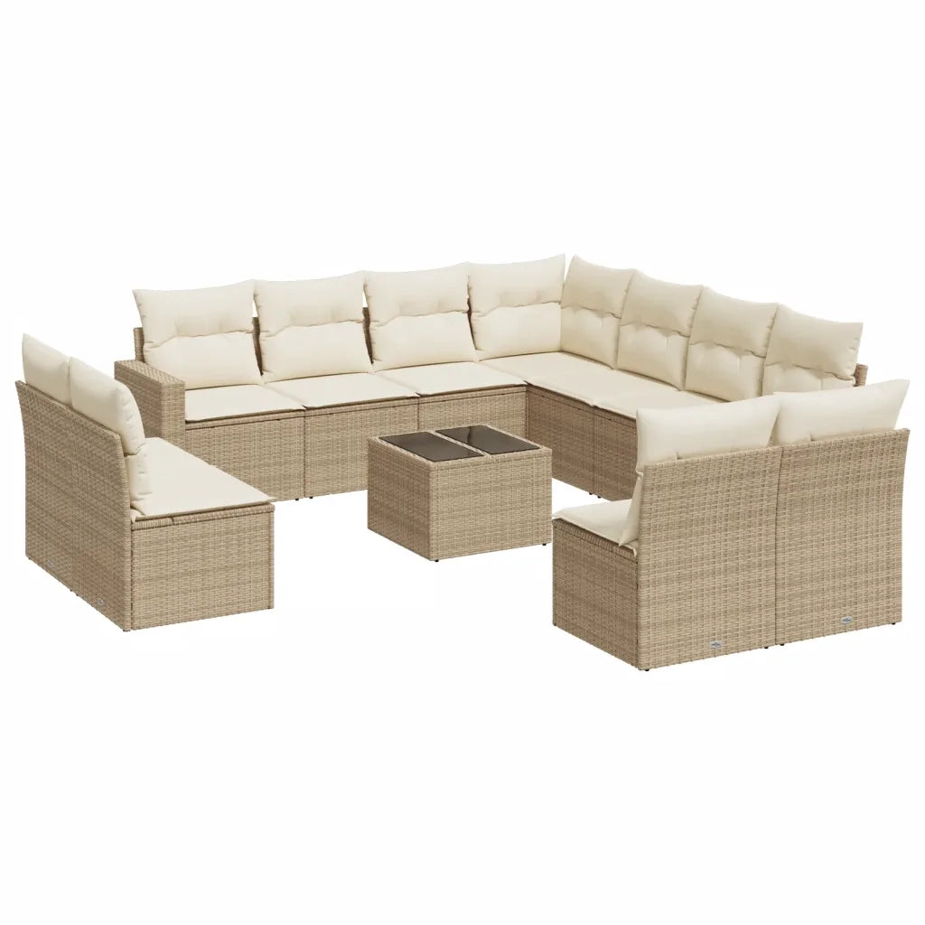 Set Divani da Giardino 12 pz con Cuscini Beige in Polyrattan 3219128